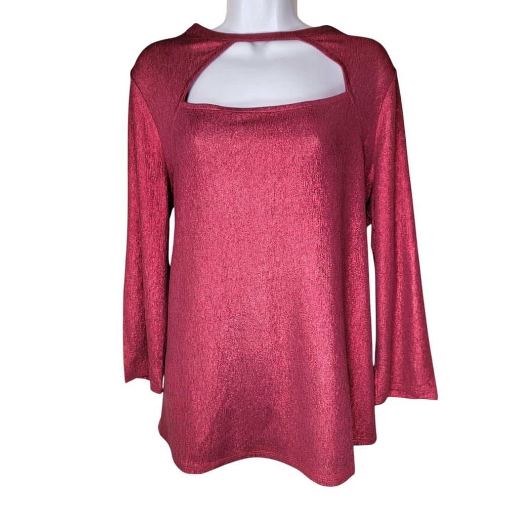 Lane Bryant Size 14/16 Red Metallic Long Sleeve Top Shimmer Christmas Holiday‎